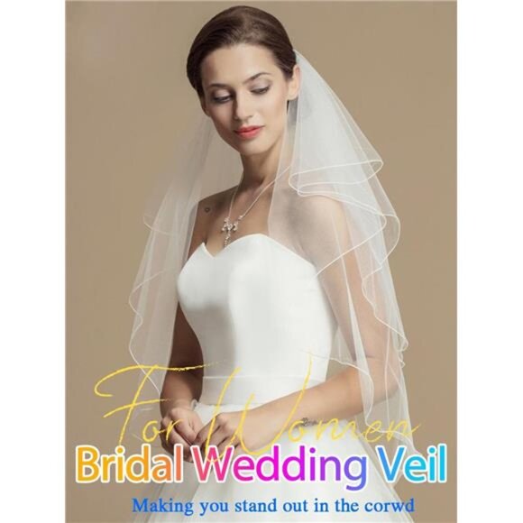 2-Tier Wedding Veil Waist Length Short Bride Hair Accessoies Bridal main image 6
